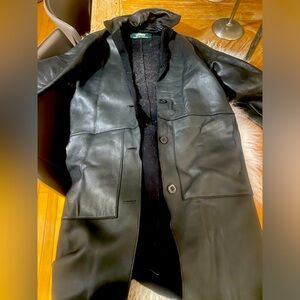 Vintage 7/10 Roots Custom tailored leather women full length jacket SZ S!!